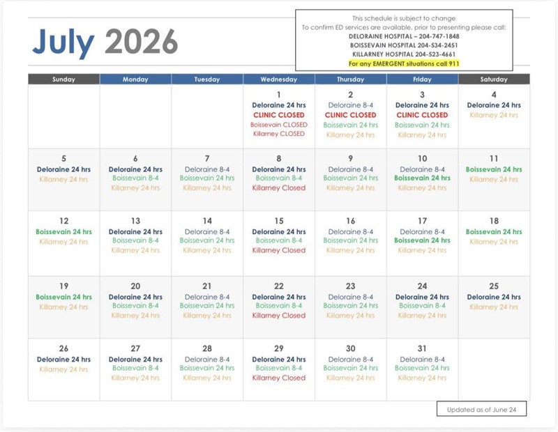 July 2026 Hospital On-Call Schedule