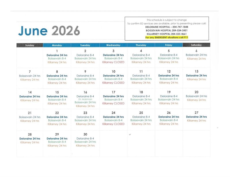 June 2026 Hospital Schedule