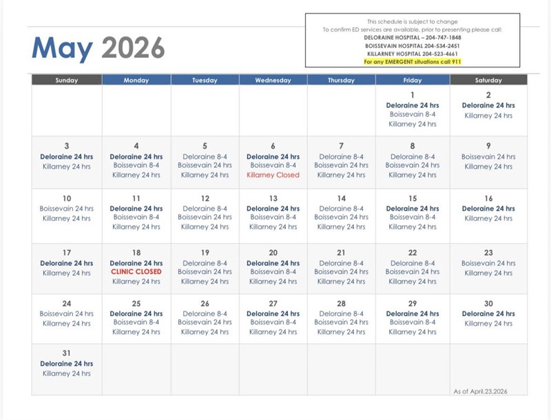May Hospital On-Call Schedule