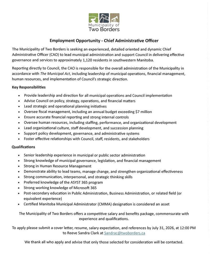 Employment Opportunity - Chief Administrative Officer